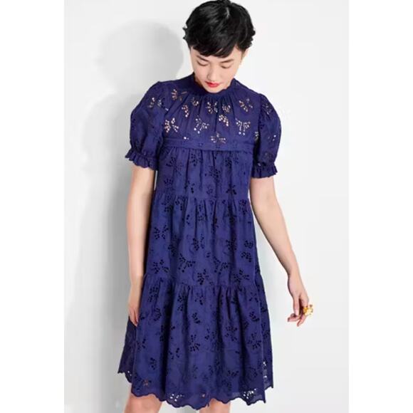 Kate Spade Butterfly Eyelet Tiered Dress Navy Blue L - Picture 12 of 12